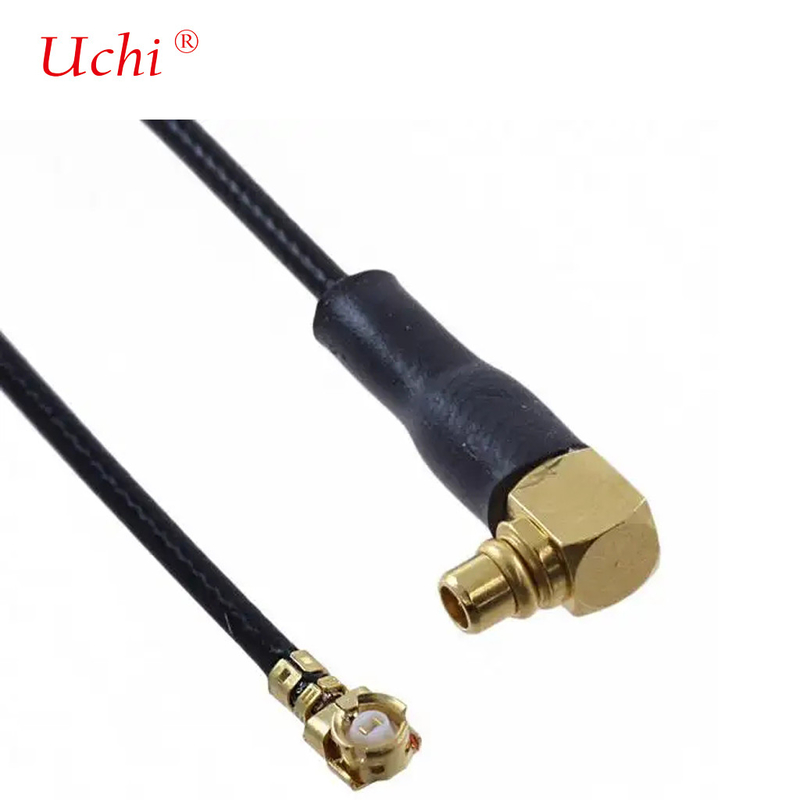নিম্ন ক্ষতি 1.13mm তারের ডান কোণ MMCX পুরুষ থেকে MHF1 UFL তারের সমাবেশ